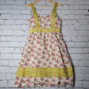 Comme Toi Small Ditsy Floral Print Yellow Lace Accent Dress Size M